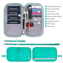 RFID Blocking Travel Passport Wallet Holder, Homchen Document Organiser Case Credit Card Holders for Men and Women (Green)