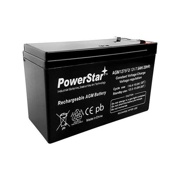 PowerStar AGM127.5AH Black 12V 7.5 Amp Rechargeable Battery