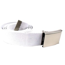 Trimming Shop Unisex Webbing Belt Webbed Canvas Strap Metal Flip Closure Buckle Adjustable Army Style Waist Band Outdoor Utility Wear, 51inch x 3.8cm, White