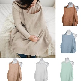 Nursing Cover for Baby Breastfeeding, Muslin Breathable Breastfeeding Cover with Hoop,Multi-use Carseat Canopy,Adjustable Mother Nursing Apron (Beige)