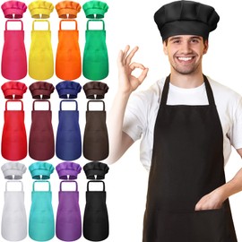 SATINIOR Apron Chef Hat Set Adult Apron with Pockets Adjustable Chef Hat and Apron Set Women Men Chef Hat Costume for Cooking (Stylish Colors,12 Sets)