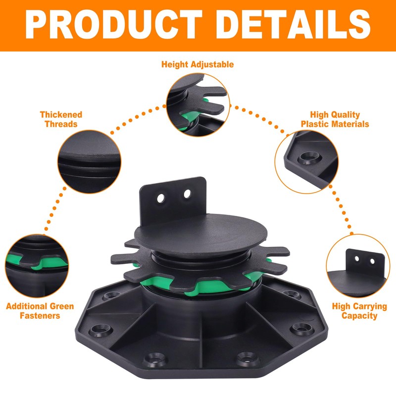 Adjustable Deck Support Pedestal with Fastener Ring, 12Pack Deck Foundation