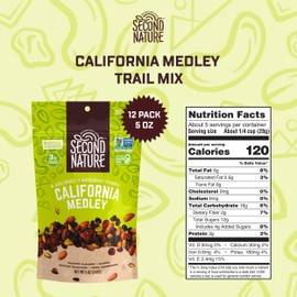 Second Nature California Medley Trail Mix - 5 oz Resealable Snack Pouches (Pack of 12) - Certified Gluten-Free Snack, Nut Trail Mix to Satisfy Hunger