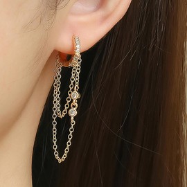 Sparkling Crystal Chain Drop Dangle Hoop Earrings for Women Gold Twinkling Zircon Tassel Earrings Minimalist Silver Punk Party Jewelry Gifts for Her (Gold)