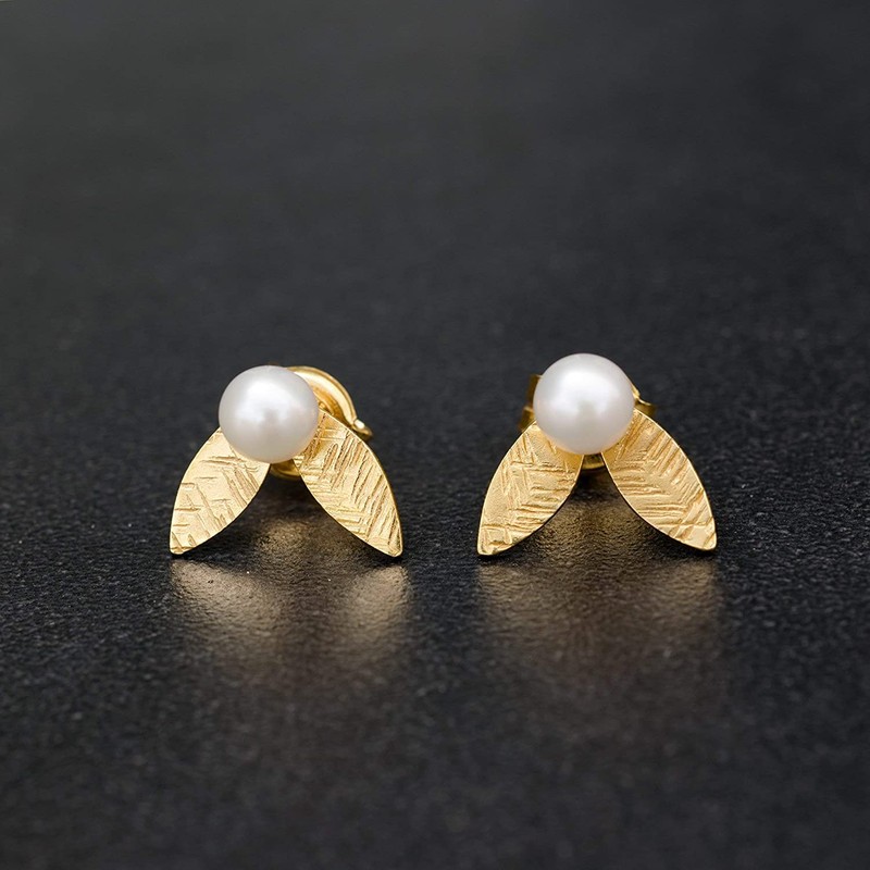 Gold Sterling Silver Earrings, Stud Earrings, Leaf Earrings, Minimalist Stud