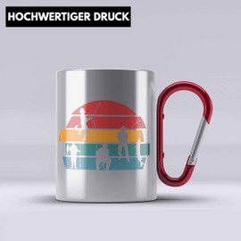 Trendation - Vintage Fisherman Stainless Steel Cup Carabiner Gift Fisherman for Fishing as a Gift Idea for Fishermen (Red)