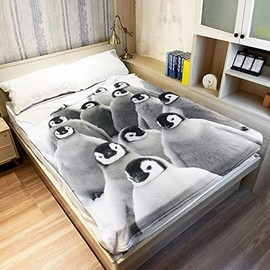 YISUMEI Realistic Antarctic Animals Blanket, Grey and White Penguins Resting on The Snow, Plush and Smooth Hand Feel for Kids Adults, 50"x60"