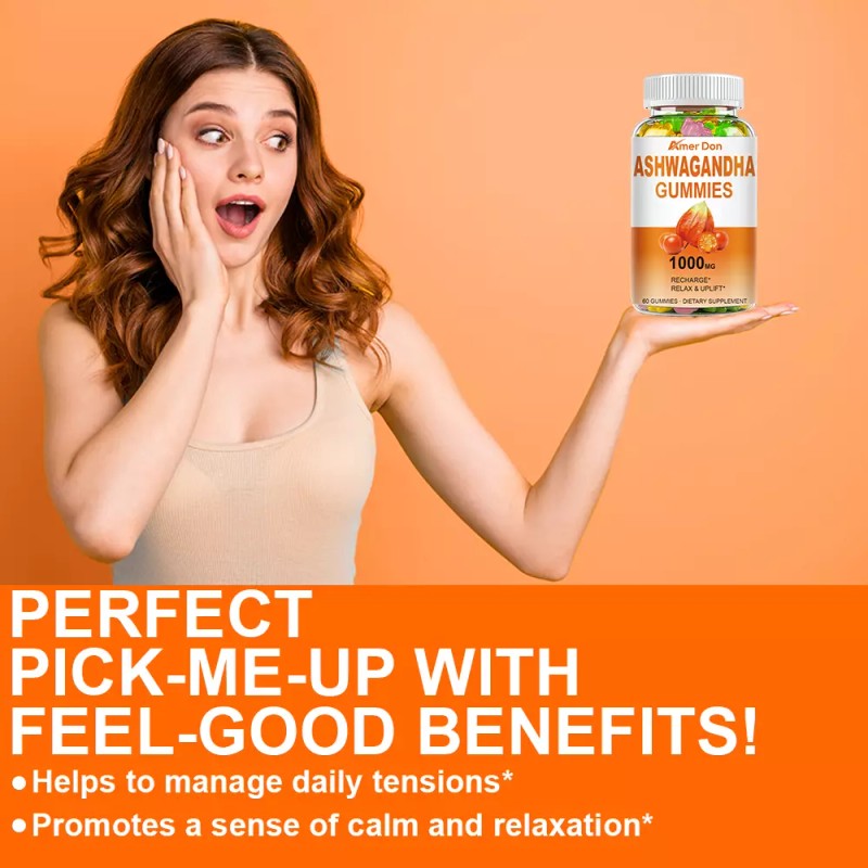 Ashwagandha & Vitamin D Gummy, Nature Vegan Non-GMO, Gluten Free,