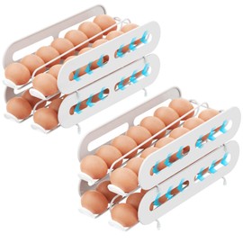 iSPECLE Egg Dispenser for Refrigerator - 4 Pack Rolling Egg Organizer for 56 Fresh Eggs Easy Access, Egg Storage for Backyard Eggs No More Crack, Stackable Space Saving, White