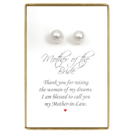 White Pearl Stud Earrings, Mother of the Bride Gift Earrings, Mother in Law Gift From Groom