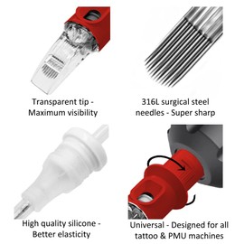 WARRIOR Cartuchos agujas tatuaje professional rojos esterilizados con cartucho aguja tatuaje gas Eo Curve Magnum 20pcs maquillaje permanent acero quirúrgico desechable (0.30 mm-1017 CMMT)