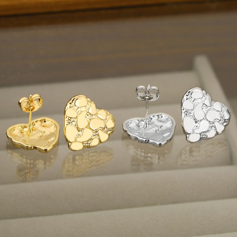 Heart Nugget Earrings for Women & Men, Raw Gold Nuggets
