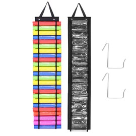 PATIKIL 48 Compartments Vinyl Roll Holder, Vinyl Storage Organizer Wall Mount/Over Door Roll Storage with 2 Hooks and Hanging Strap for Home Room, Black