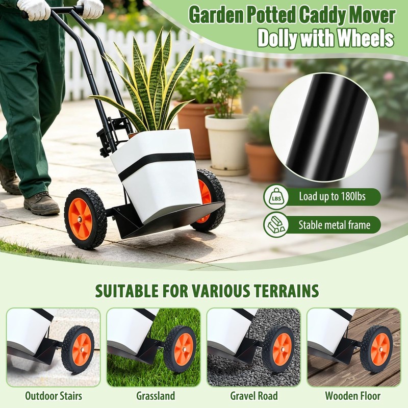 Plant Caddy with Wheels, 180LBS Stable Steel Base, Ergonomic &