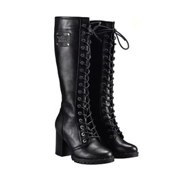 GARGOYLE BELLS Women's Knee High Boots Ladies Lace Up Motorcycle Boots with Zipper Soft Thigh High Riding Boots For Women