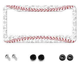 Baseball License Plate Frame Retro - Baseball Ball Texture License Plate Frames Aluminum Metal Cute Auto Car Tag Holder with 2 Holes Equipped with Screws for Men