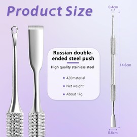 GIONAR 2-in-1 Manicure Cuticle Pusher, Substitute for Staleks Pro Expert 51, Straight Flat & Loop Design, Professional Nail Tool, Cuticle Pusher Tool, Stalex Ring Nail Tool for Manicure Care