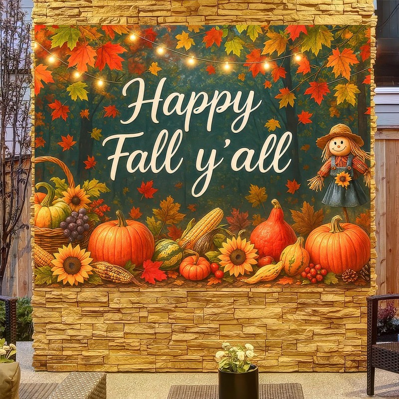 BlissYard Happy Fall Y'all Backdrop Autumn Scarecrow Sunflower Photography Backgroup
