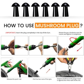 GRAND PITSTOP Tubeless Tire Gun Puncture Repair Kit with Mushroom Plug for Tyre Punctures and Flats on Cars, Motorcycles, ATV, Trucks & Tractors (Gun Puncture kit 15 Plugs, Green)