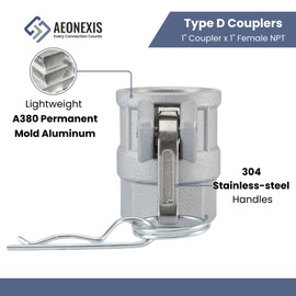 AEONEXIS 2PCS 1" Lightweight Camlock Fittings Type D - A380 Permanent Mold Aluminum, Cam Lock Corrosion-Resistant Coupler & Female NPT for Water/Oil Flow Systems