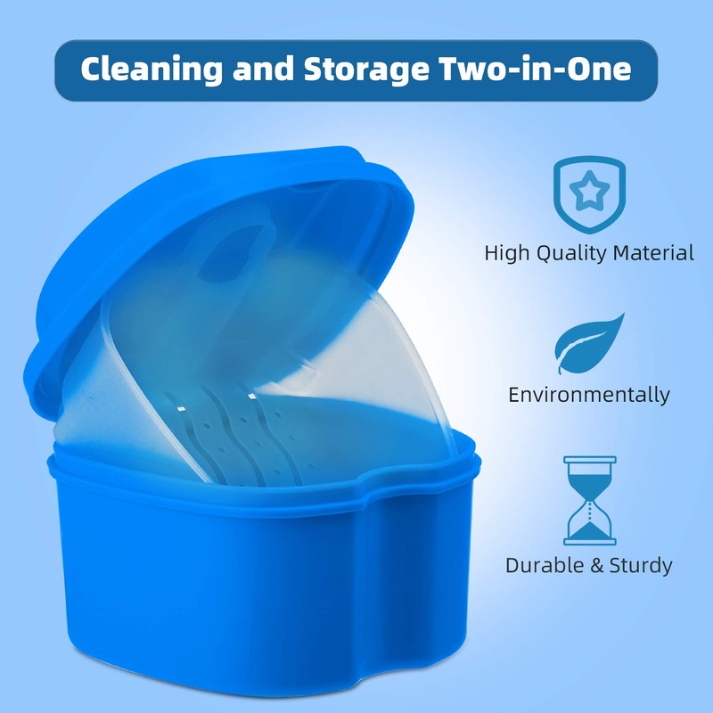 Denture Cup Dental Retainer Case Cleaning with Strainer Basket, Orthodontic