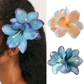 Hawaiian Flower Hair Clips for Women Artificial Orchid Flower Hair Clip for Beach Party Hawaiian Blue Orange Floral Hairpins Wedding Lily Hair Accessories 2Pcs