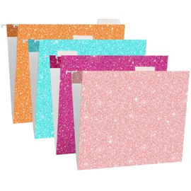 Moinchore 20 Pcs Glitter Hanging File Folders 12 x 9.25'' Reinforced Hanging File Folders with 20 Paper 1/5 Cut Adjustable Tab and 20 Plastic Tab for Medical Charts Office Desktop (Multicolor)