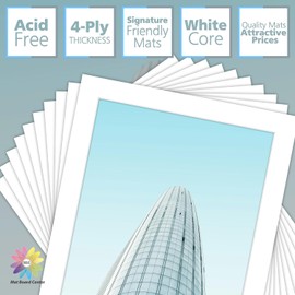 MBC Mat Board Center, 10 Pack 8x10 for 7x9 White Picture Mats Frame Mattes, Bevel Cut, Acid Free, 4-ply Thickness