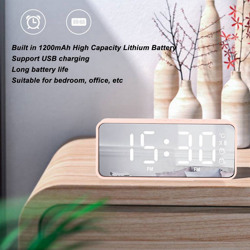 Alarm Clock Bluetooth Speaker Distortion Free USB Charging Mirror Display