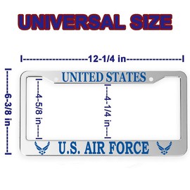 2pcs for US Air Force Veteran License Plate Frames – Silver Aluminum – 12.5’ x 6.5’ USAF License Plate Holder Covers