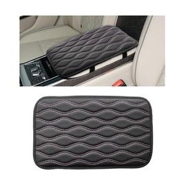 Wevdn Car Center Console Cushion Pad, 12.48×7.40 Inches Waterproof Car Armrest Seat Box Cover, Comfortable PU Leather Vehicle Armrest Cover Protector, Car Decor Interior Accessories (Black＋Pink)