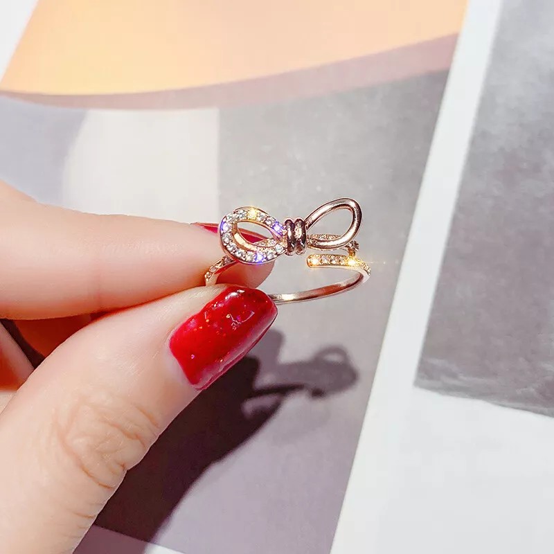 IkkyuGem Half Encrusted Crystal Bow Infinite Ring