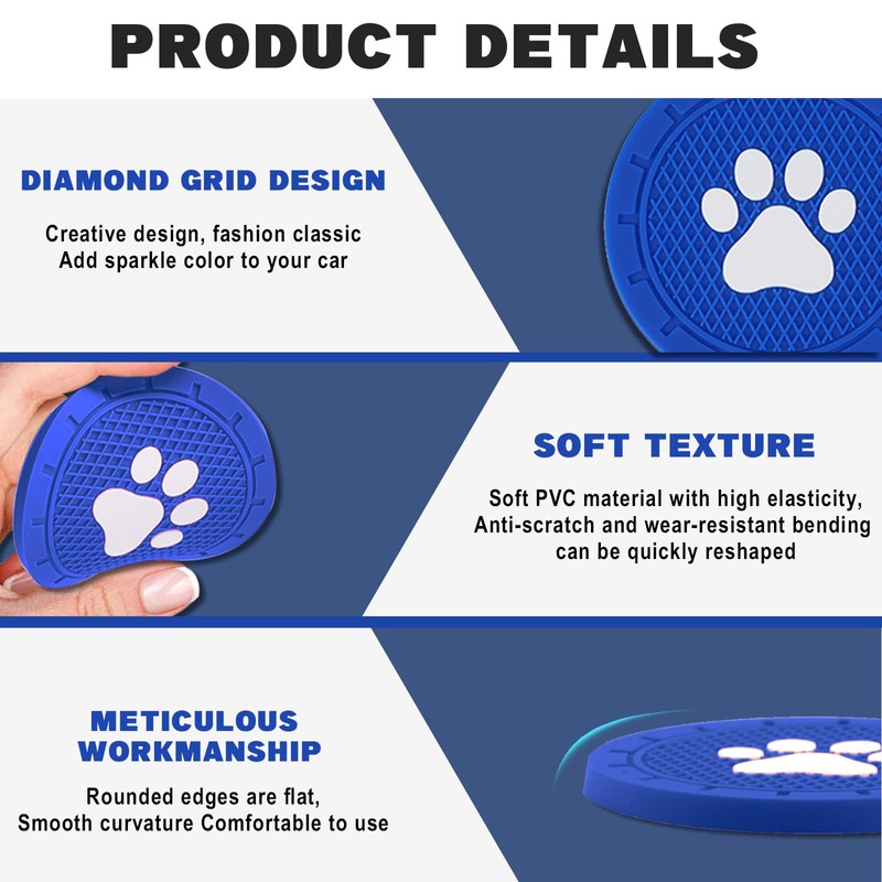 Piburth 4 Pack Car Cup Holder Coasters, Dog Paw Insert