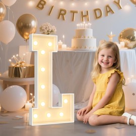 Ledido 2FT Marquee Light Up Letters,Warm White Large Light Up Letters for Party Decoration,Marquee Lights Up Letter for Birthday Baby Shower Wedding,Pre-cut Foam Board Assembly Required Letter L