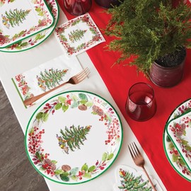 Spode Christmas Tree Dinner Party Set - Includes Eight 10-inch Dinner Paper Plates and 16 Guest Dinner Paper Napkins