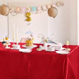 Horbaunal Red Satin Tablecloth 60 x 102 Inches Rectangle Table Cloth Bright Silky Table Cover Overlay Dining Tablecloths for Wedding Party Banquets