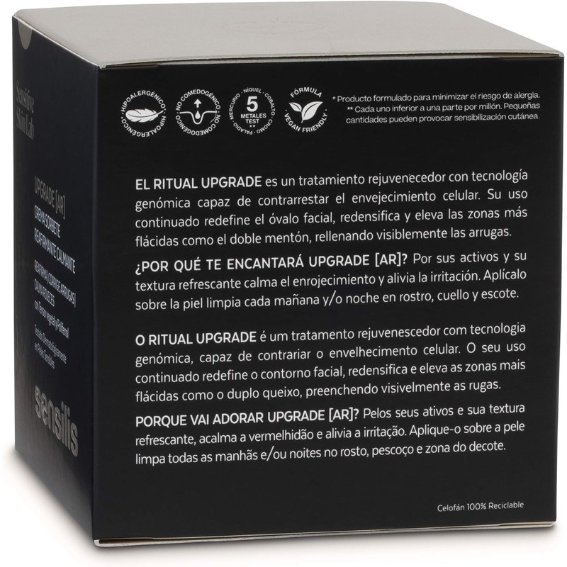 Sensilis Upgrade AR, Crema Reafirmante Calmante y Antirojeces para Piel