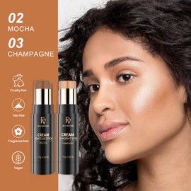 FV Highlighter & Contour Pencil, Creamy Texture, Long-Lasting, Waterproof, Easy Blending, Set for Light/Medium Skin, 02 Mocha & 03 Champagne