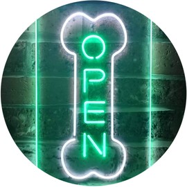 Open Dog Bone Grooming Pet Shop Display Dual Color LED Neon Sign White & Green 8.5" x 12" st6s23-i2494-wg