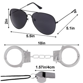 6Pcs Police Costume Accessories for Adults, Police Badge Walkie Talkies Handcuffs Sunglasses Baton Whistle Set, Cop Costume Accessories for Halloween Carnival Pretend Play