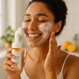 SpaScriptions Turmeric + Vitamin C Foaming Facial Cleanser, pH Balanced, Non Comedogenic, Paraben Free, For All Skin Types, 5 fl oz / 150 mL