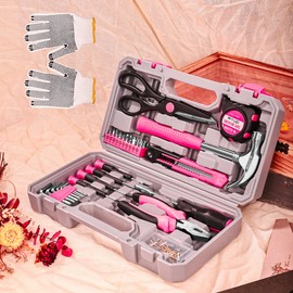 Elevon 131-Piece Pink Tool Set, Self-Use Tool Set with Storage Toolbox, DIY Basic Repair Tool, Suitable for Kitchen, Bathroom, Apartment, Dormitory and Pet House