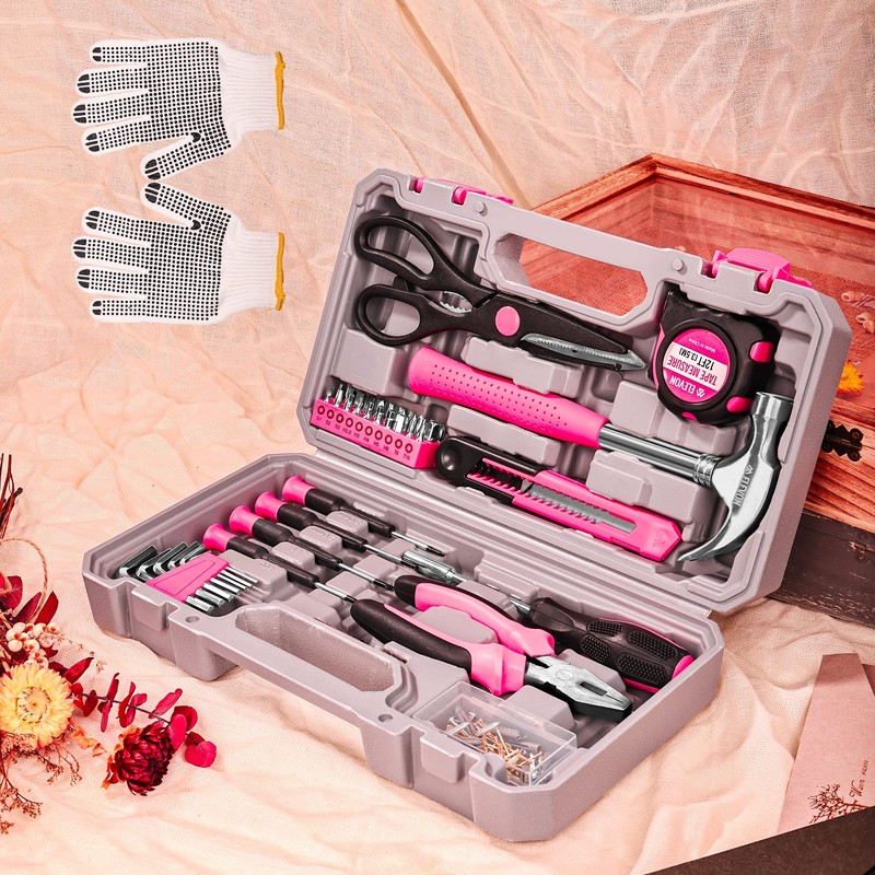 Elevon 131-Piece Pink Tool Set, Self-Use Tool Set with Storage
