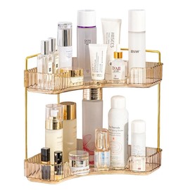 Make Up Organiser, Cosmetic Organiser, Beauty Organiser, Skin Care Organiser for Bathroom Dressing Table (2 Layers, Amber)