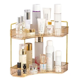 Make Up Organiser, Cosmetic Organiser, Beauty Organiser, Skin Care Organiser for Bathroom Dressing Table (2 Layers, Amber)