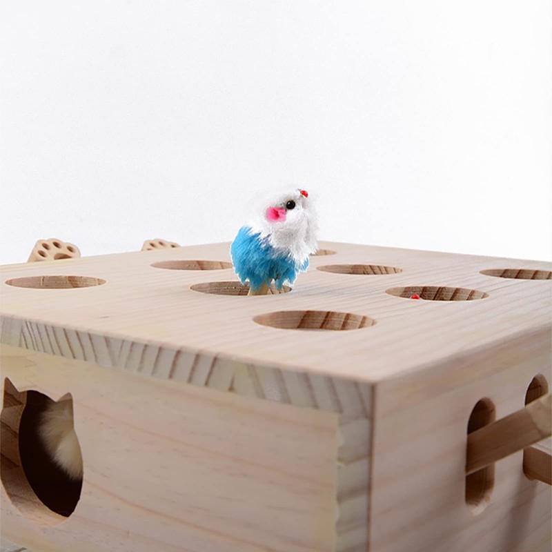 Interactive Wooden Whack-A-Mole Cat Toy, Engaging and Durable Play for
