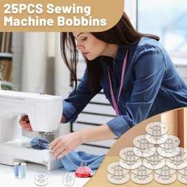 MOXYOY 25PCS Sewing Machine Bobbins, Clear Plastic Bobbins for Sewing Machine with Case, Universal Accessories