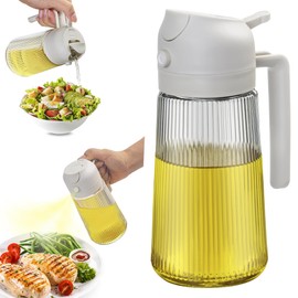 FEIOOD 16oz Ribbed Oil Dispenser Oil Sprayer for Kitchen Cooking, 2 in 1 Olive Oil Dispenser Bottle Spray and Pour Glass Oil Spritzer Pourer Refillable