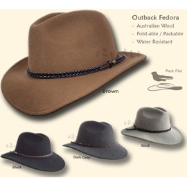 Oztrala Fedora HAT Australian Wool Felt Mens Women Kids Leather Band Cowboy Western HW02 Outback (Sand - S)