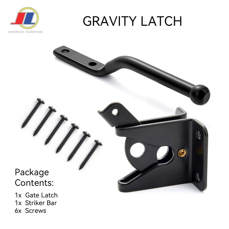 Gravity Gate Latch, Self-Locking Fence Latch, Black